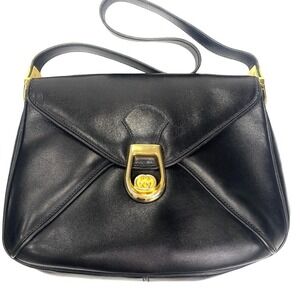 GUCCI Interlocking GG Shoulder Bag Black Calfskin Slightly Dirty